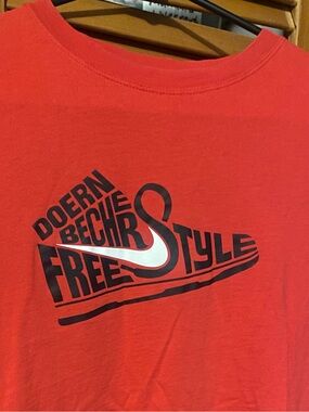 Nike Red Short-Sleeve Tee with Black & White Freestyle Graphic